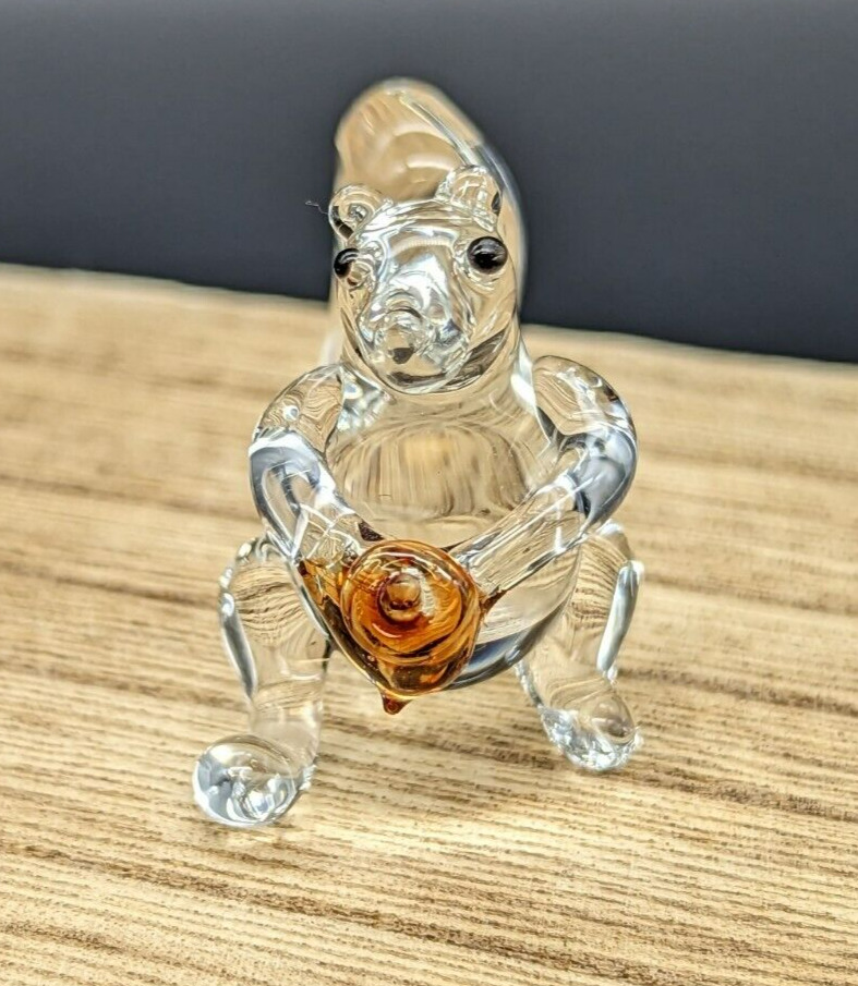 Vintage Hand Blown Glass Squirrel With Nut Clear Glass
