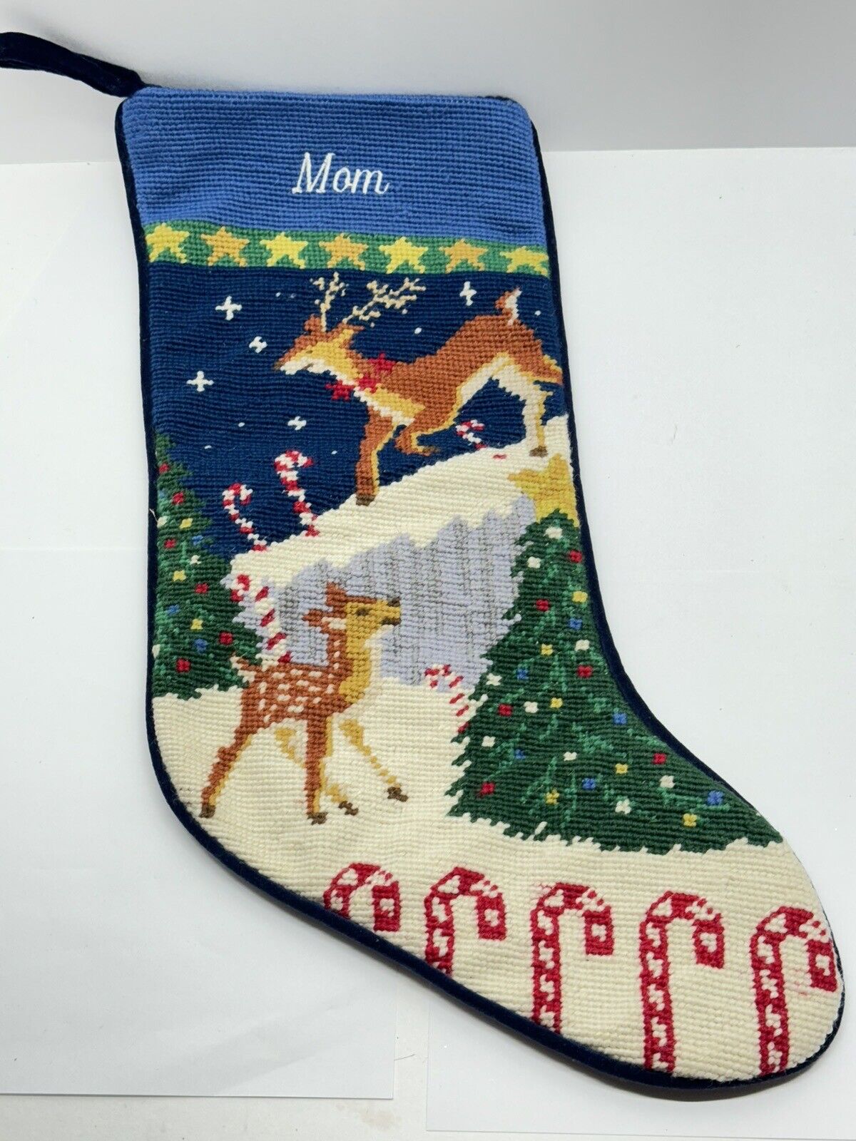 Needlepoint Sticking Reindeer Personalized Mom 15”