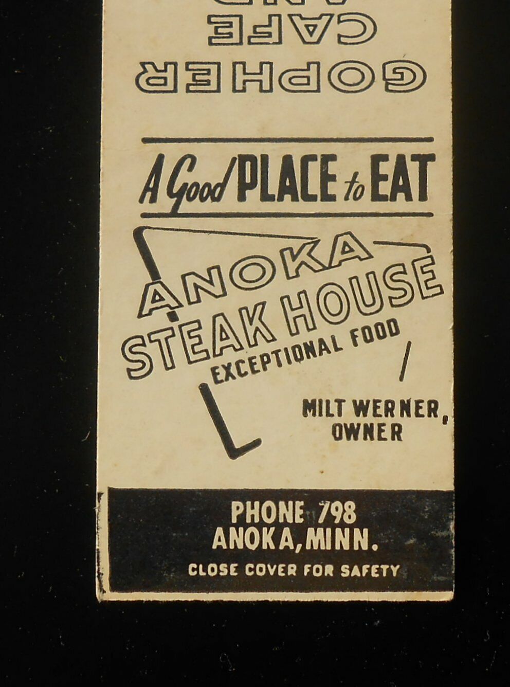1950s Anoka Steak House Phone 798 Gopher Cafe Oil Phone 85 Milt Werner Anoka MN