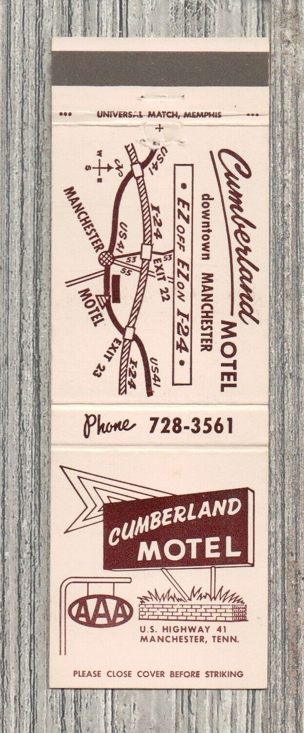 Matchbook Cover-Cumberland Motel Manchester Tennessee-2952