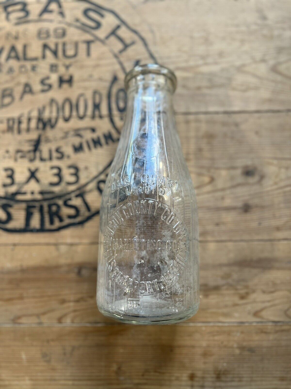Vintage Stephenson County Marketing Dairy Freeport Il Qt Bottle Clear Embossed