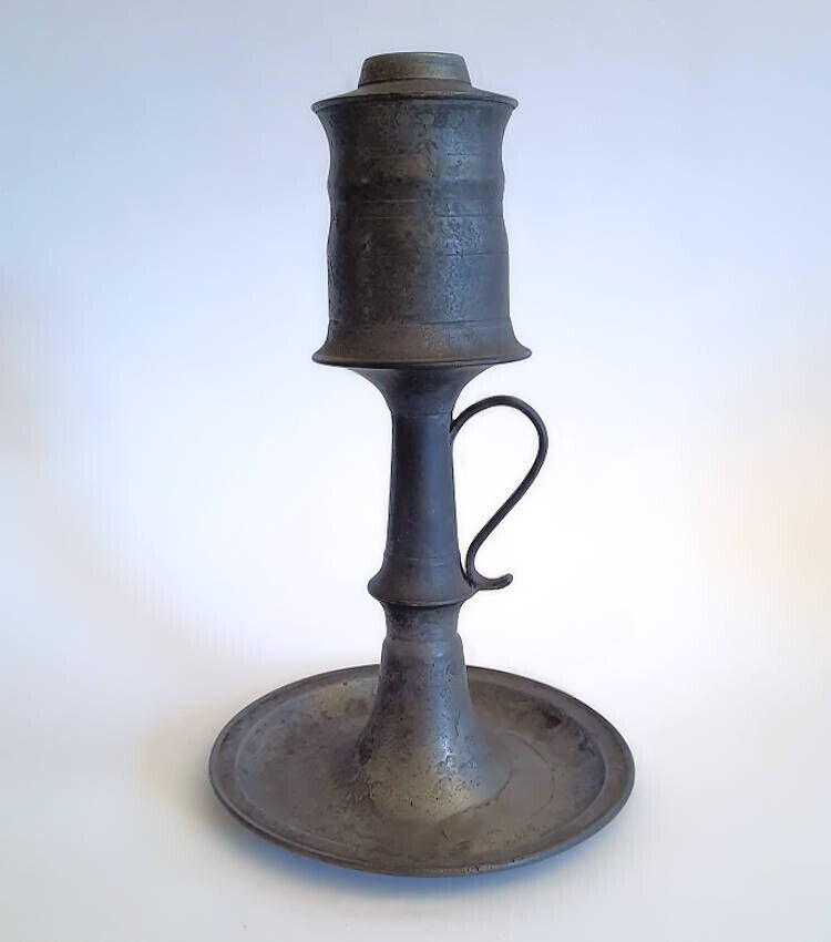 ANTIQUE 1800\'s PEWTER LAMP * PRIMITIVE & GREAT PATINA NO RESERVE