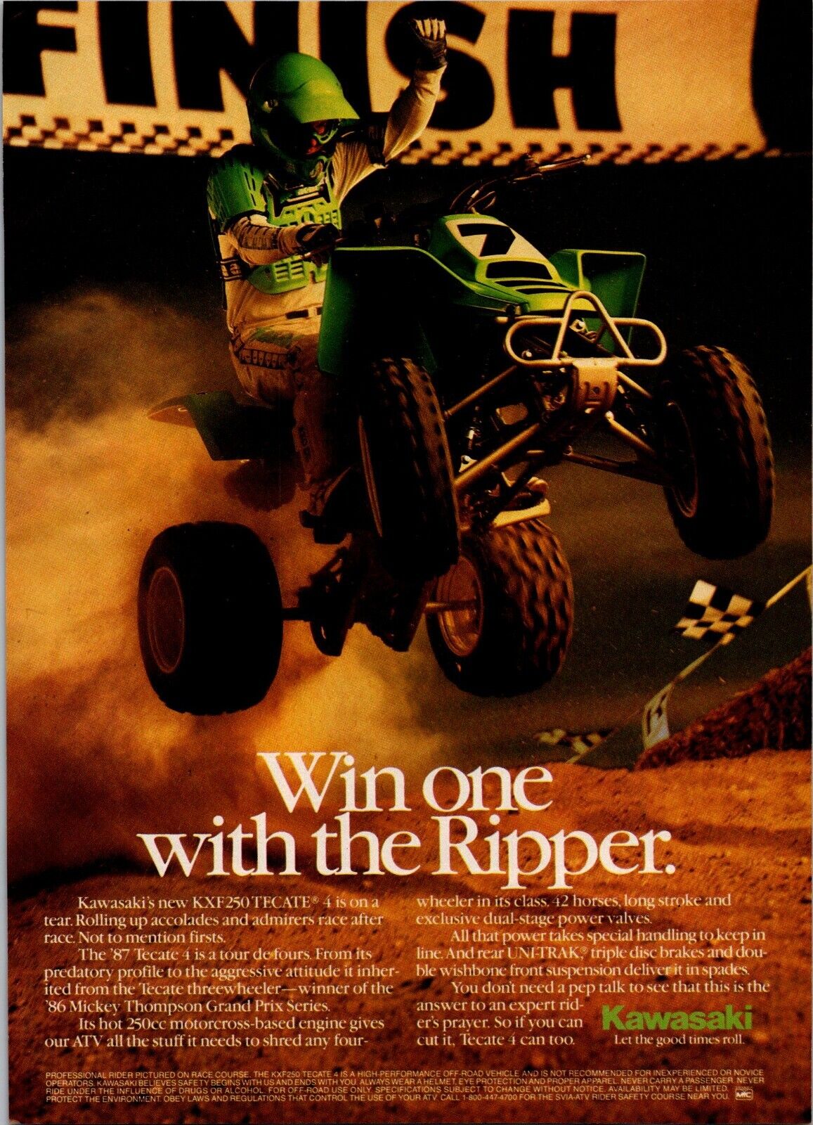 Kawasaki-Win One With The Ripper-KXF250 Tecate 4-Vintage Print Ad  1987