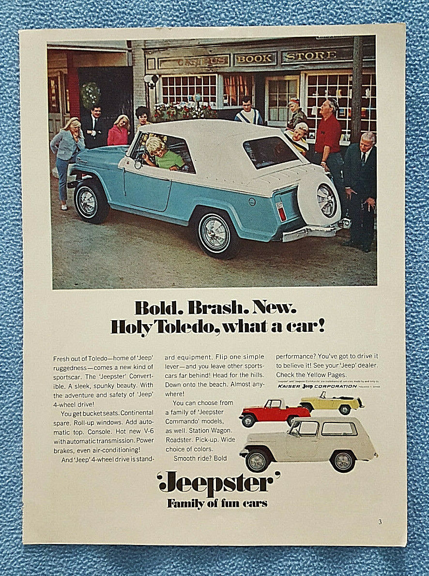 1967 ORIGINAL VINTAGE Jeepster print ad Kaiser Jeep convertible