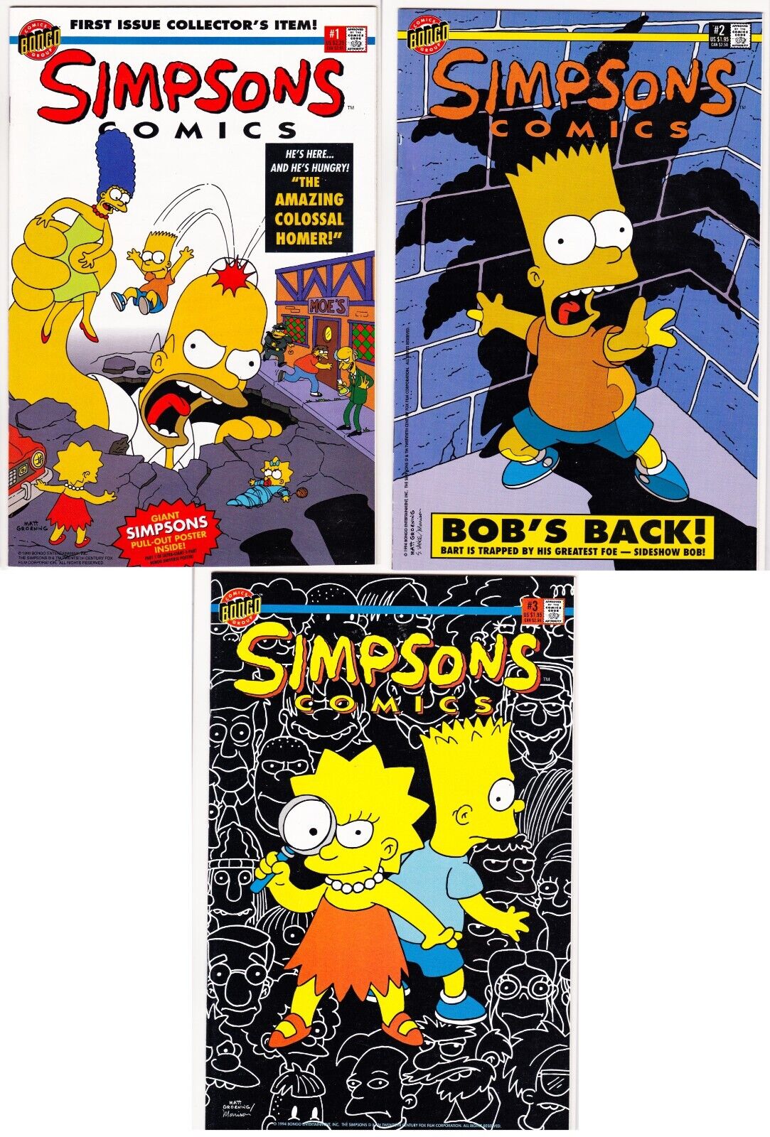 SIMPSONS COMICS #1 2 3 HOT 1993 NM+/MT 9.6-9.8 Classic Covers & Ready for CGC