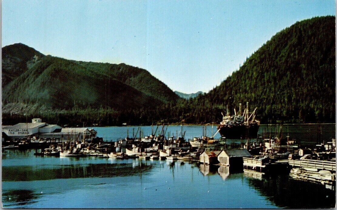 Petersburg AK Alaska Harbor View Boats Ships Mountains Vintage Postcard