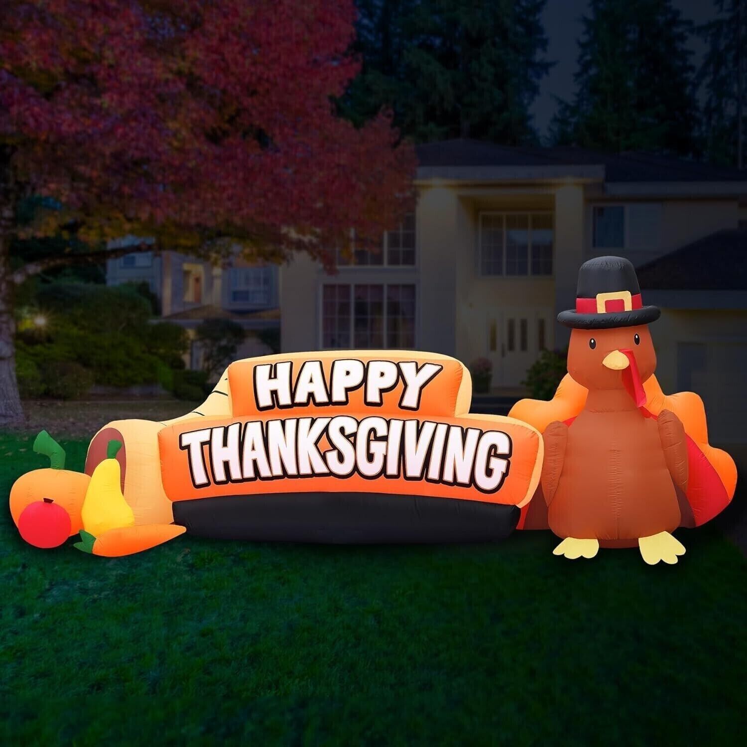 Happy Thanksgiving Inflatable Turkey YARD DECOR 10.5'/ NO STEAKS OR ROPES/TESTED