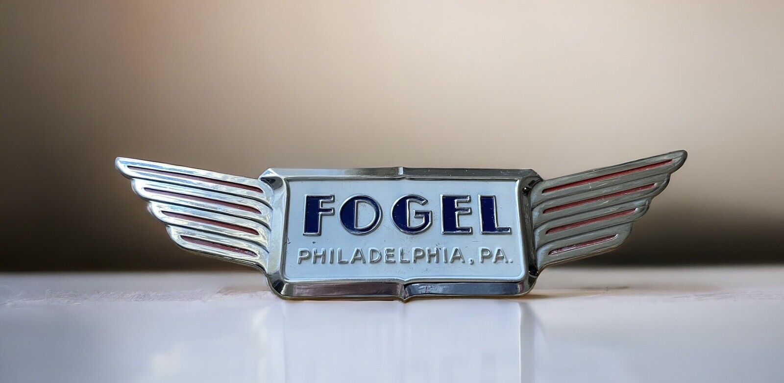 Fogel Philadelphia PA Emblem Badge Nameplate Appliance Adornment 6-7/8\