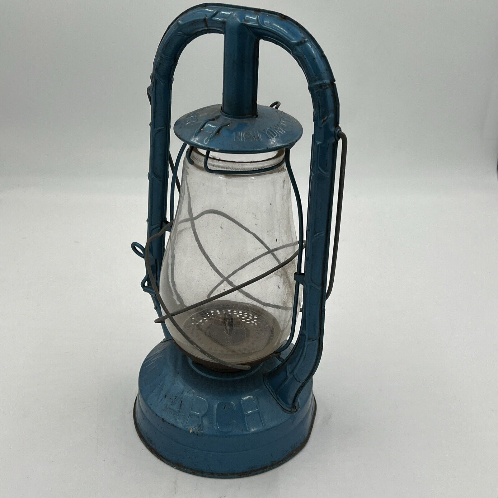 Vintage Dietz Monarch Kerosene Lantern W/ Clear Tall Globe & Original Blue Paint