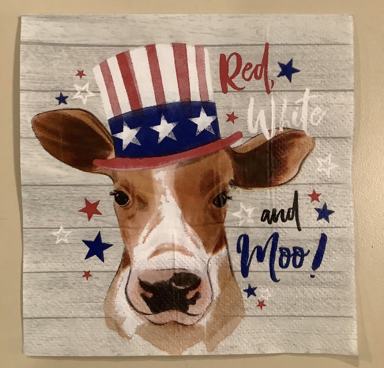 TWO Patriotic Red White Moo Blue Cow Cows Paper Napkins Decoupage July 4th Flag