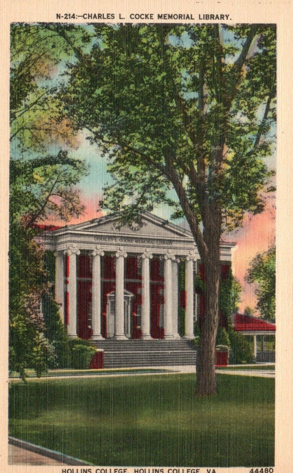 Hollins College, VA, Hollins College Library, Linen Vintage Postcard b546