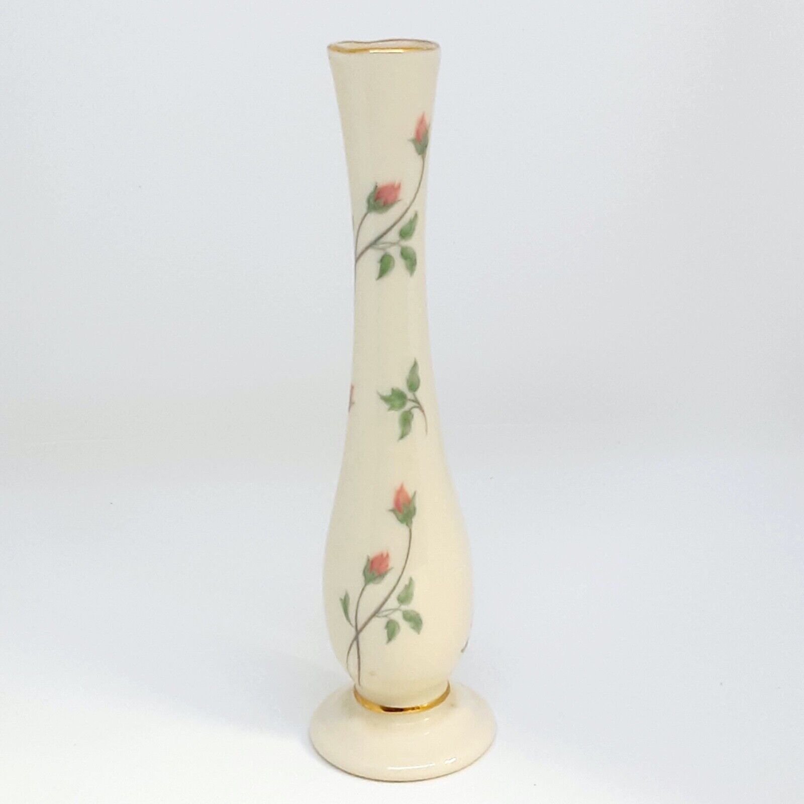 Vintage Lenox Rose Manor Pink Rose Porcelain Bud Vase with Gold Trim