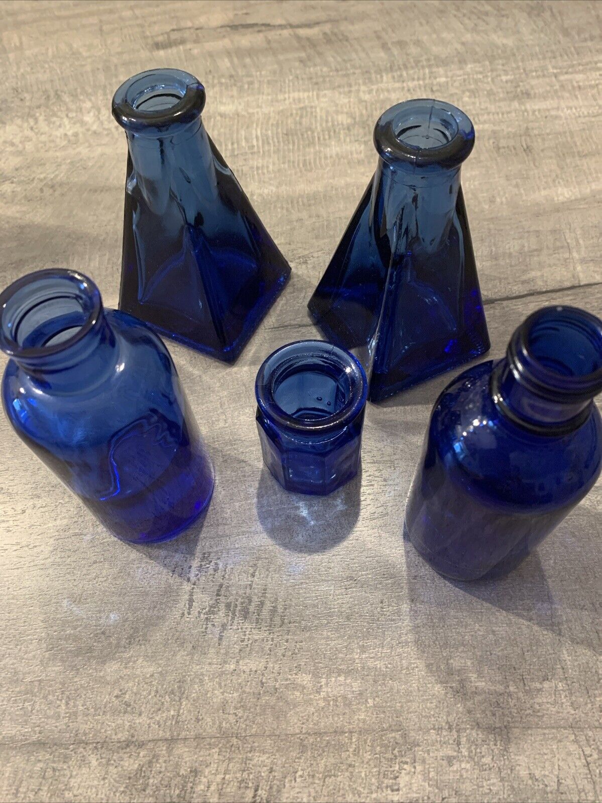 Vintage Cobalt Blue Glass Bottles Various Sizes Lot of 5
