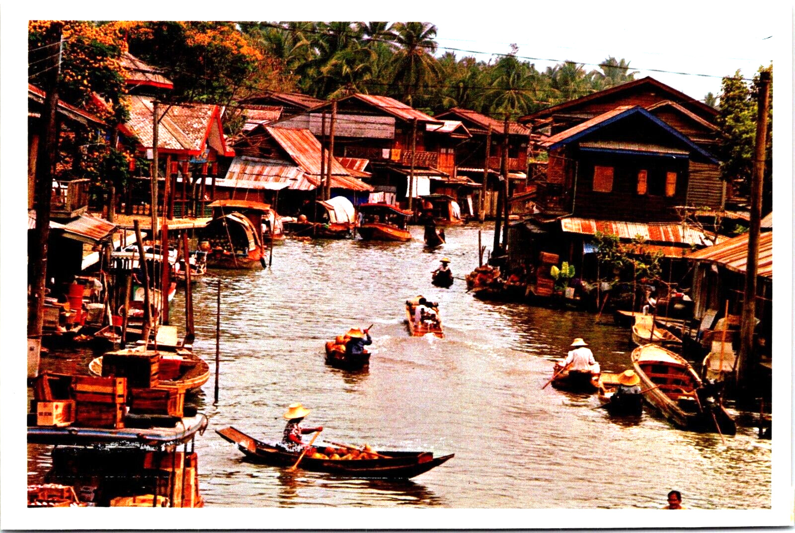 Postcard Canal Dwellers, Thailand, Boats, Ad on Back 4\