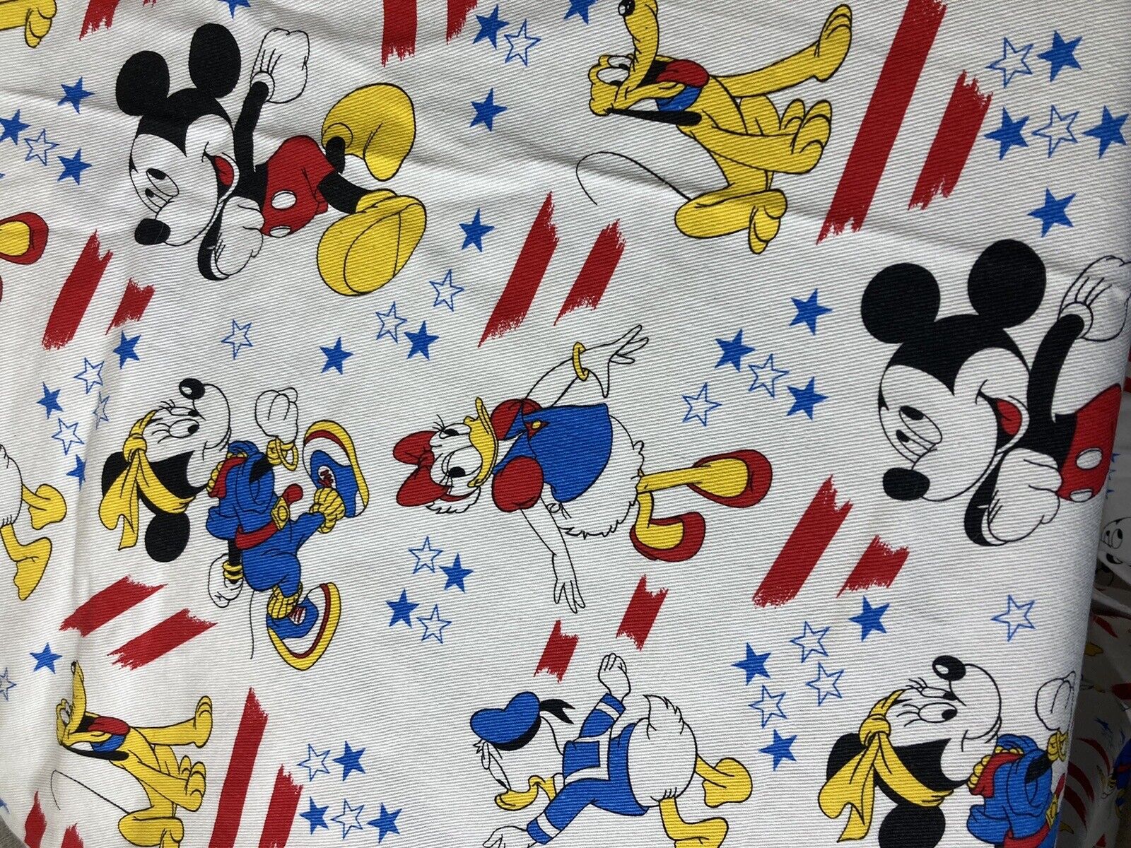 VTG Peter Pan Canvas Fabric Disney Stars Stripe Mickey Daisy Pluto Minnie Donald
