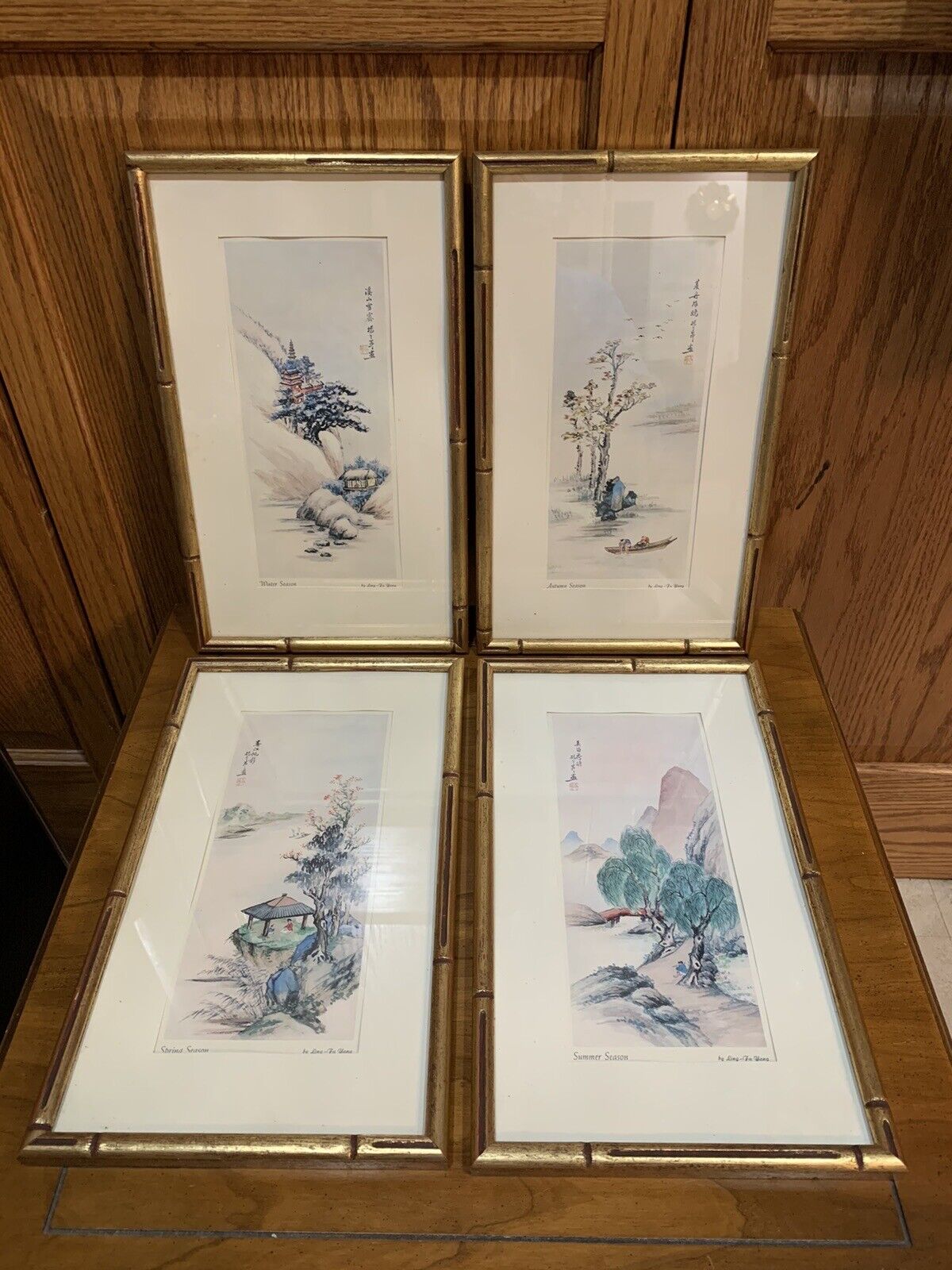 Set Of 4 Oriental Litho Prints The 4 Seasons By Ling Fu Yang Framed