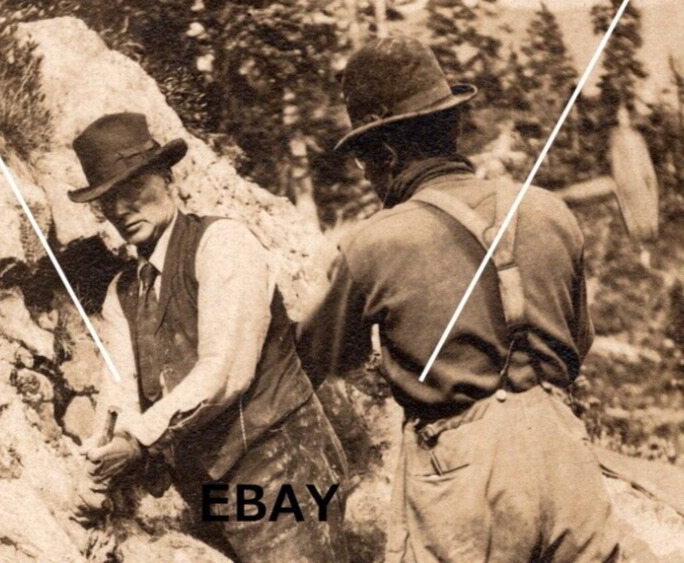 C 1907-1914 OOAK RPPC Postcard 2 Men Quarry Work Sledgehammer Chisel Velox BW