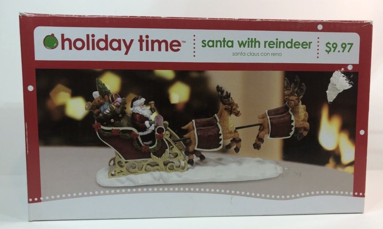 Holiday Time Santa With Reindeer Ceramic Figure w/Box