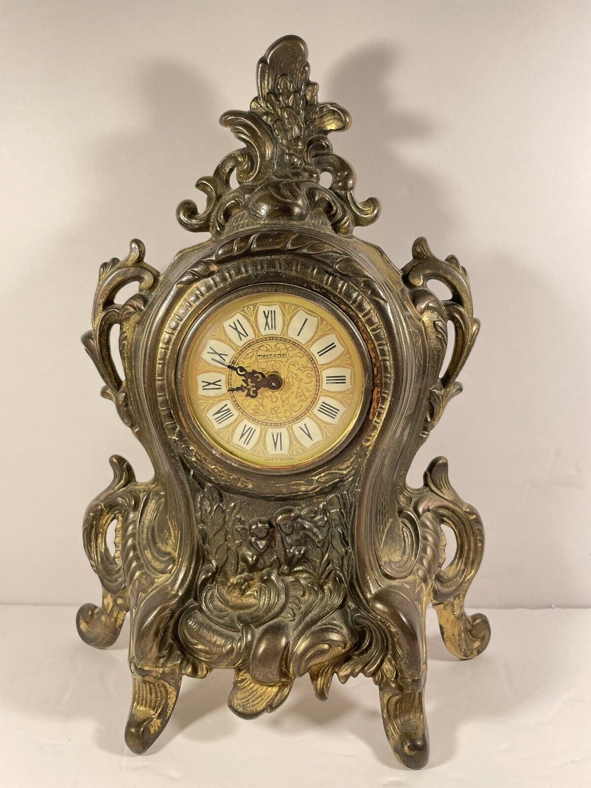 Antique West German made cast iron Mercedes table clock