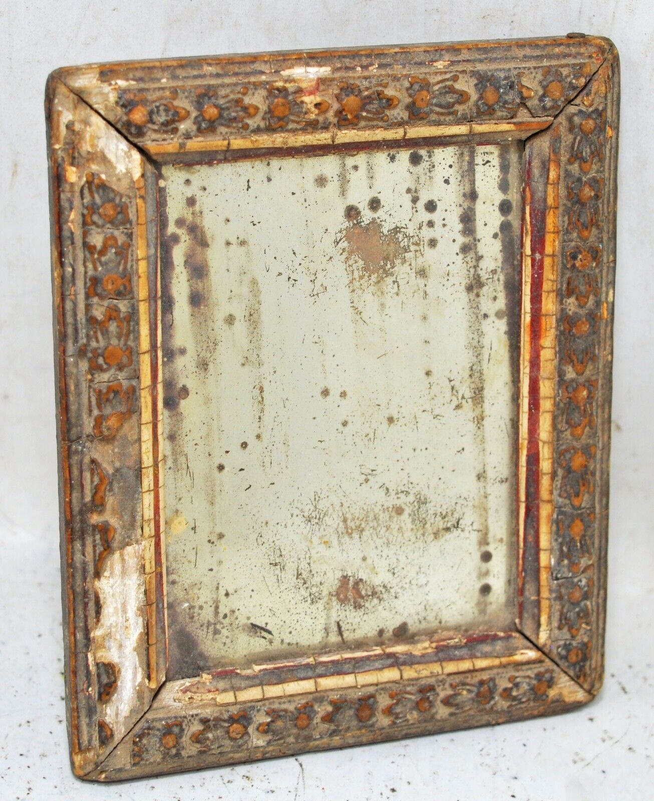 Antique Wooden Small Traveling Vanity Mirror Original Old Hand Crafted
