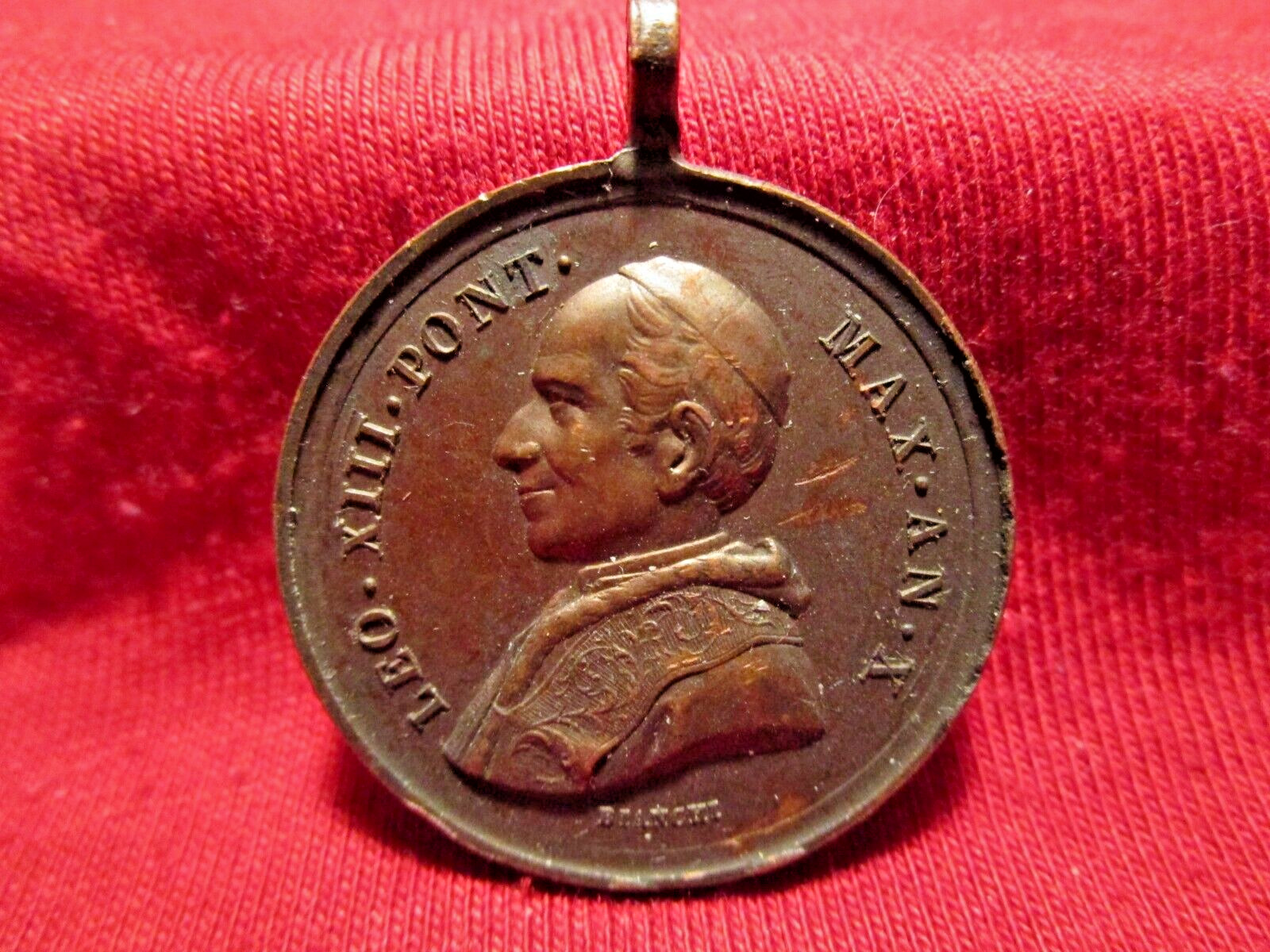 Vintage Pope Leo XIII Medal Signed Bianchi Copper Heavy Patina 1-1/4\