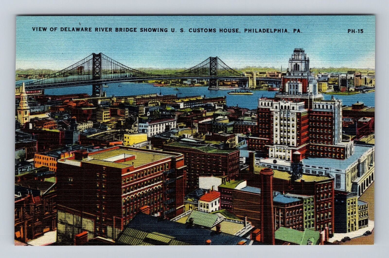Philadelphia PA-Pennsylvania, Bird's Eye City & Delaware River, Vintage Postcard