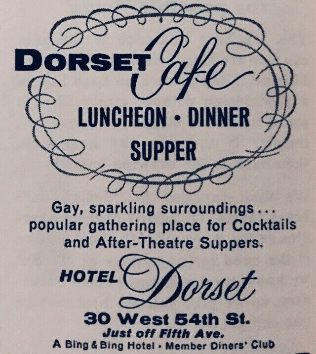 1963 Hotel Dorset Cafe Bar NYC Vtg AD PROMO 2.5\