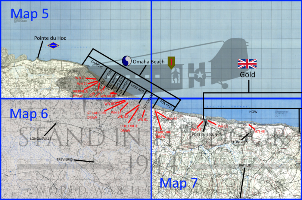 WW2 Normandy map D-Day map 5, 6, 7 Omaha Beach