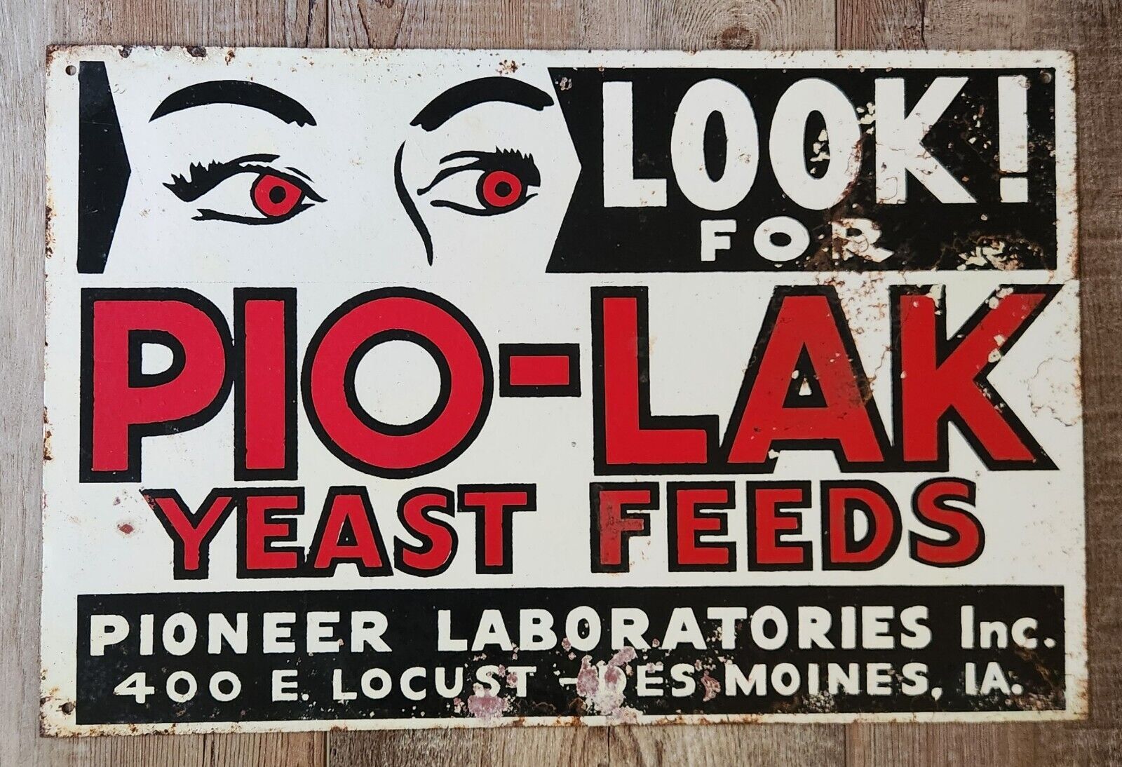 🔥 PIO-LAK YEAST Feeds Sign LOOK Des Moines IOWA Farm Seed Cow Pig Cooperative 