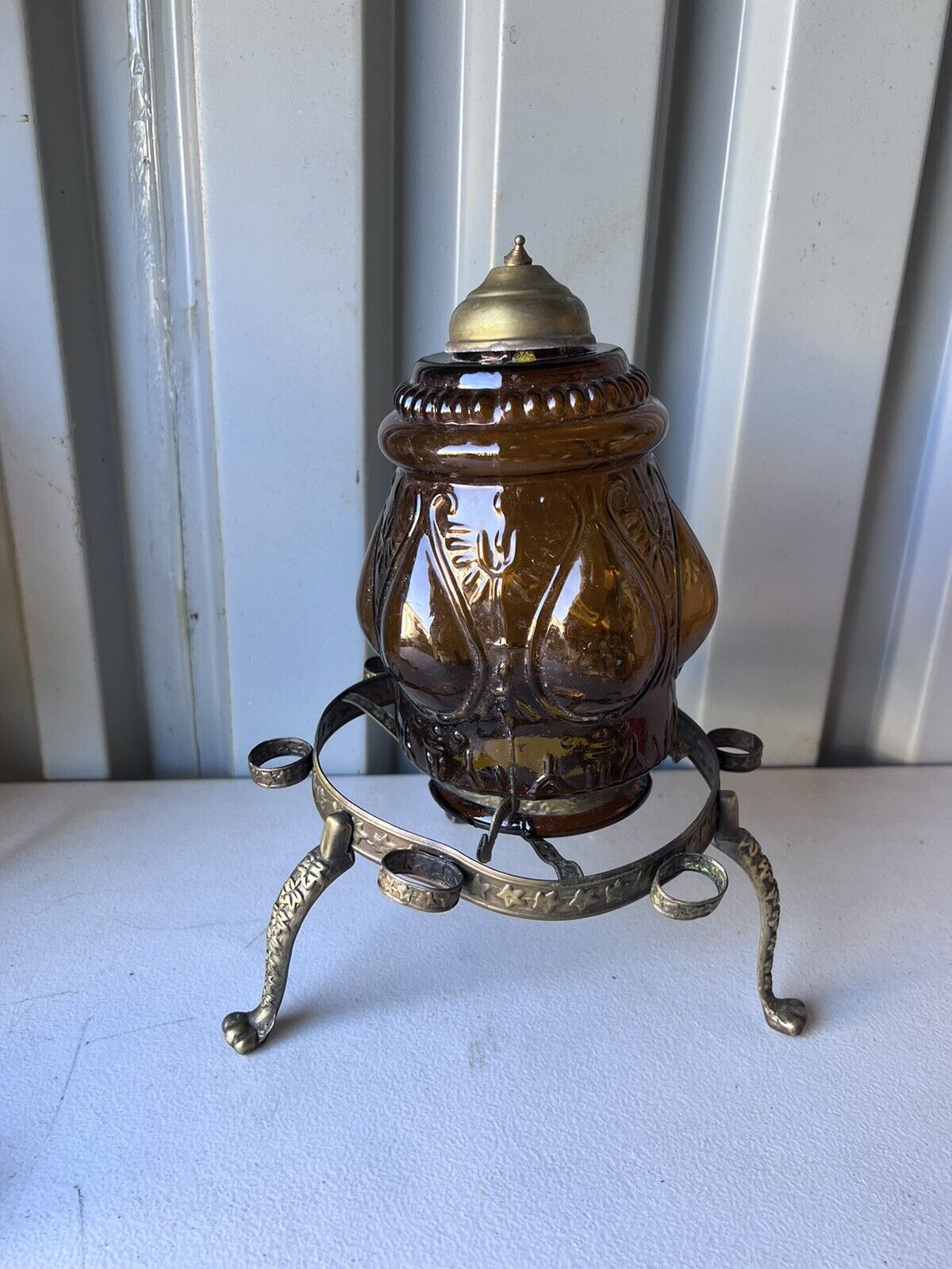 Vintage Amber Glass Mid Century Lamp