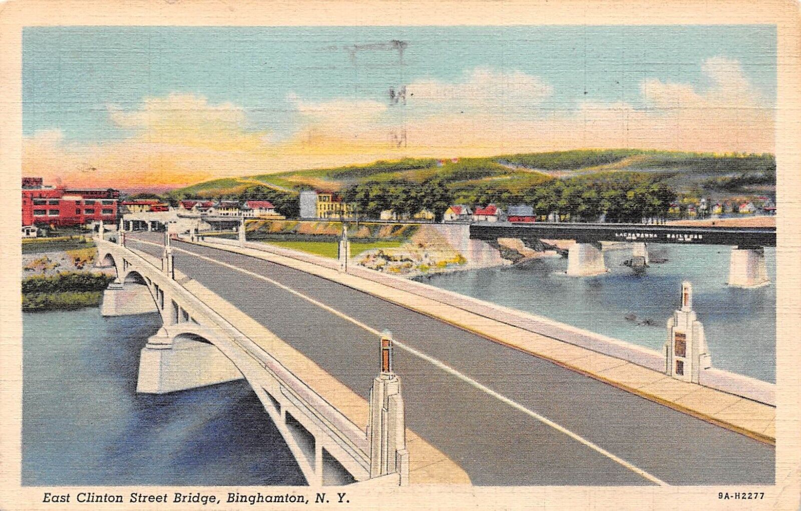 D1009 East Clinton Street Bridge, Binghamton, NY - 1939 Teich Linen Postcard