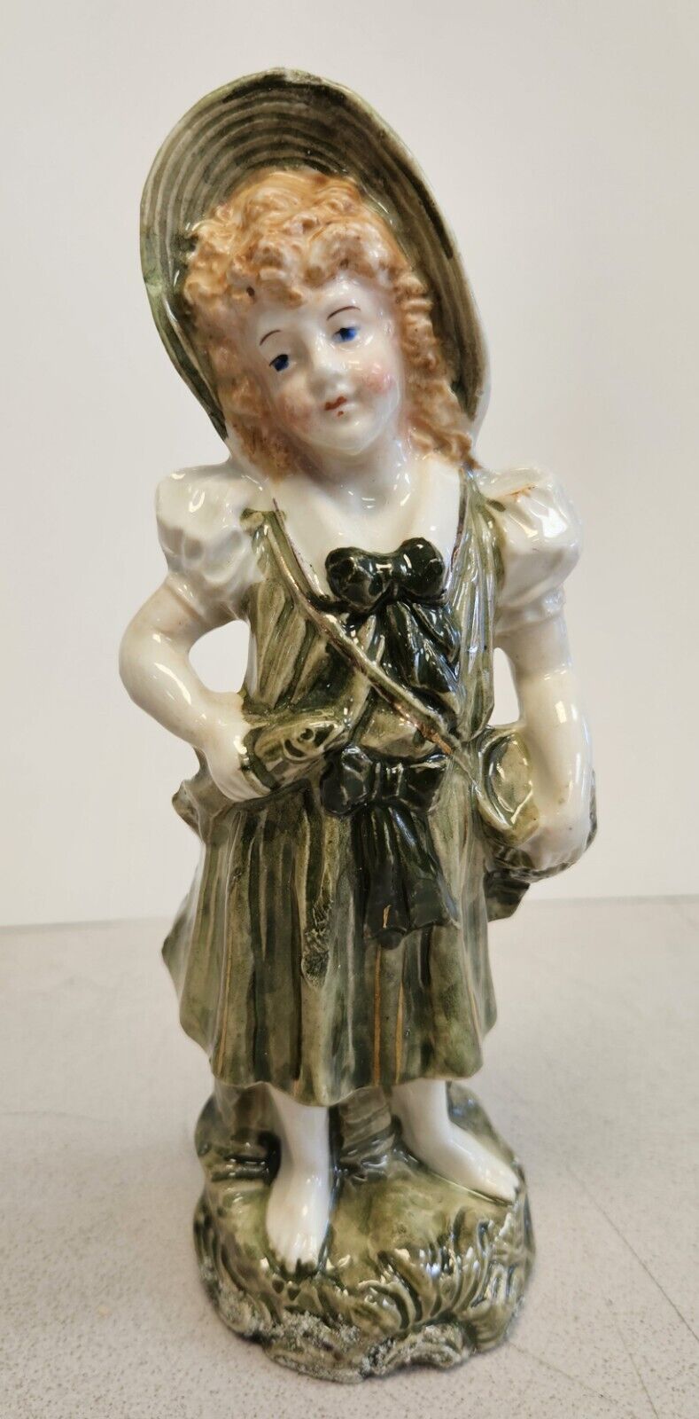 Antique Victorian Era Green Color Irish Girl Figurine Statue GERMANY