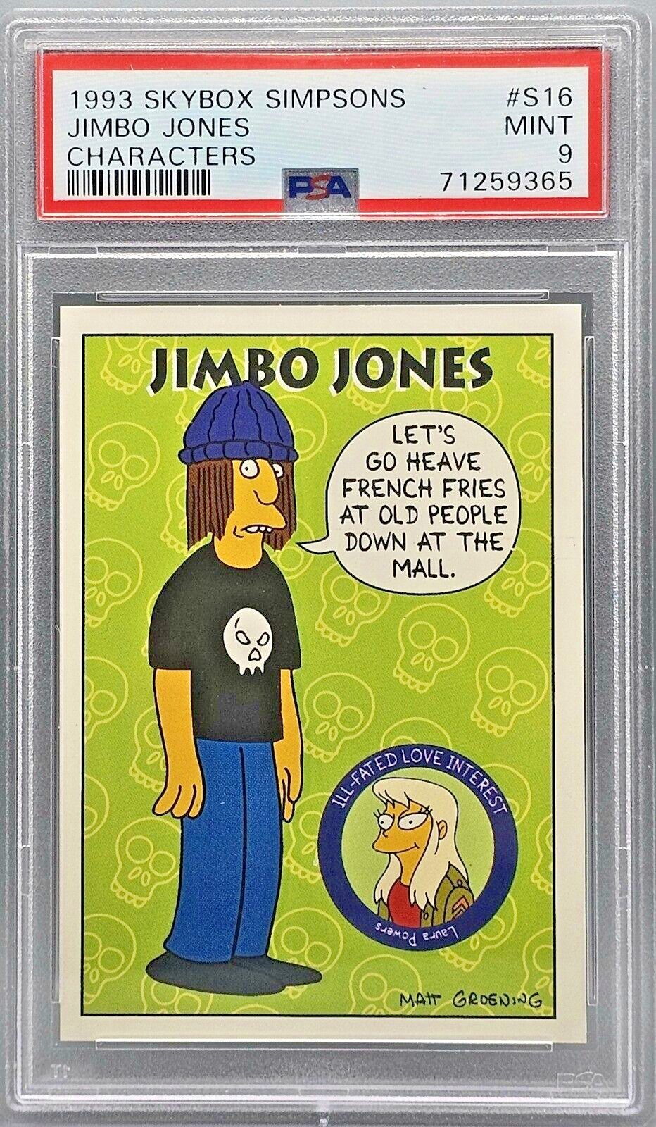 1993 Skybox The Simpsons Characters #S16 Jimbo Jones PSA 9 MINT