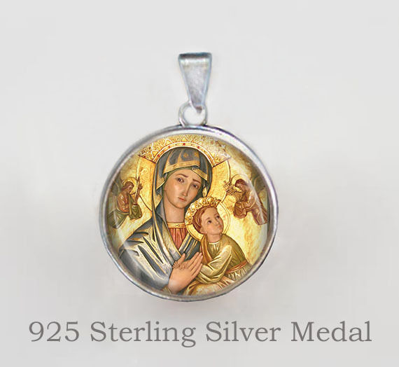 Our Mother of Perpetual Help Catholic Medal. Sterling Silver 925 