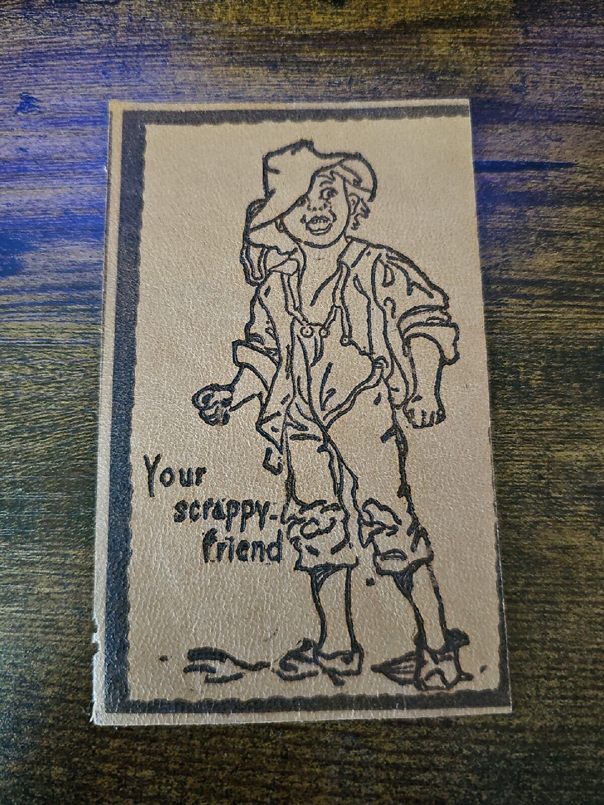 Vintage Antique Leather Postcard Your Scrappy Friend Unused 5x3
