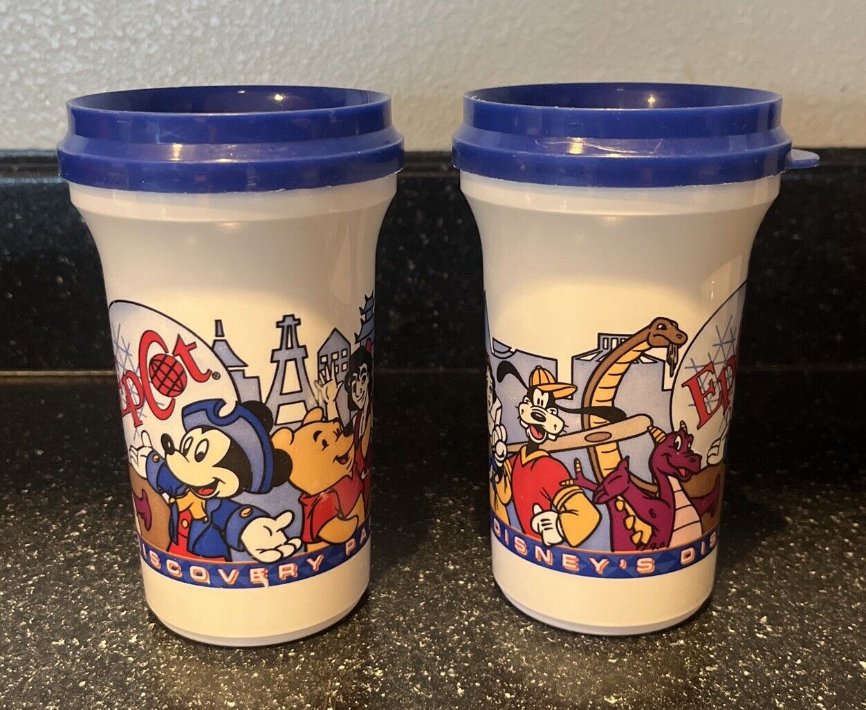 2 Vintage. Disney’s Discovery Park Souvenir Cups. Epcot. U.S.A.