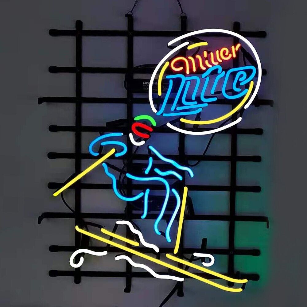 Miller Lite Skiing Neon Sign Lamp Bar Pub Man Cave Store Wall Decor Gift 24x20