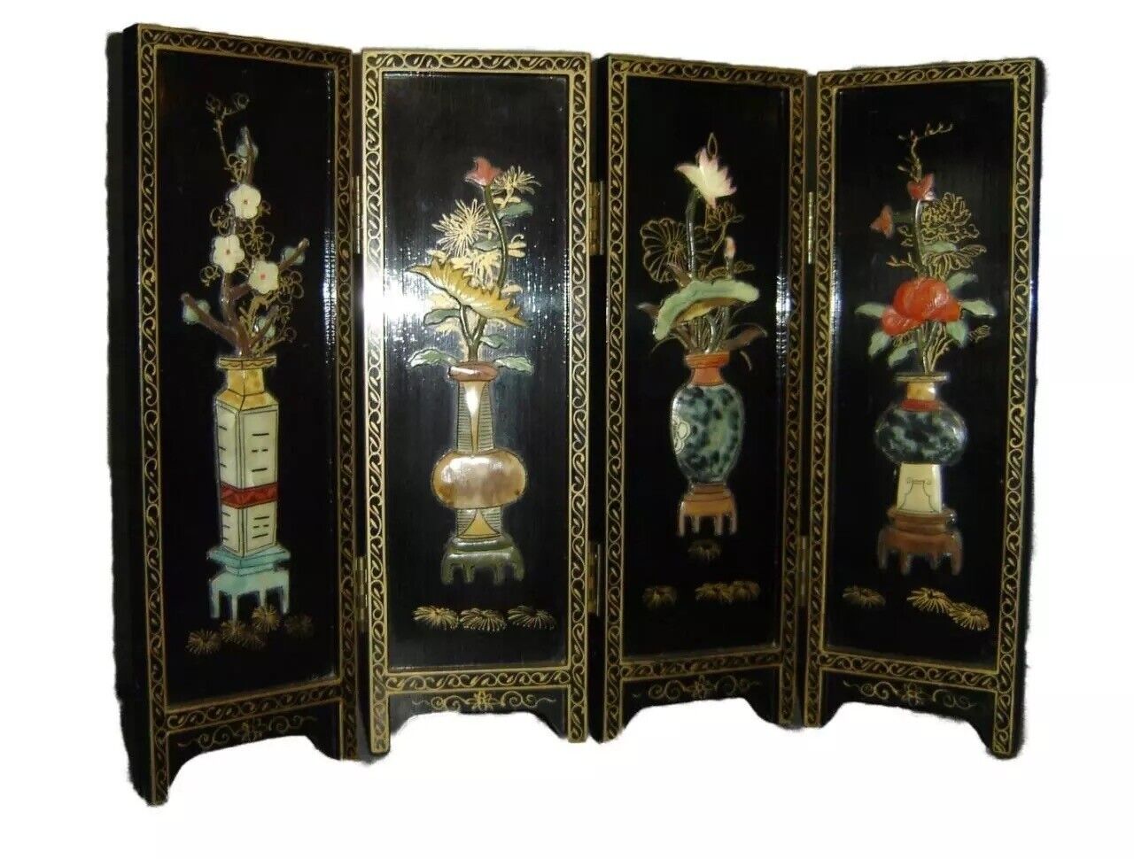 Vintage Asian Oriental Japanese Chinese Decorative Miniature Folding Screen