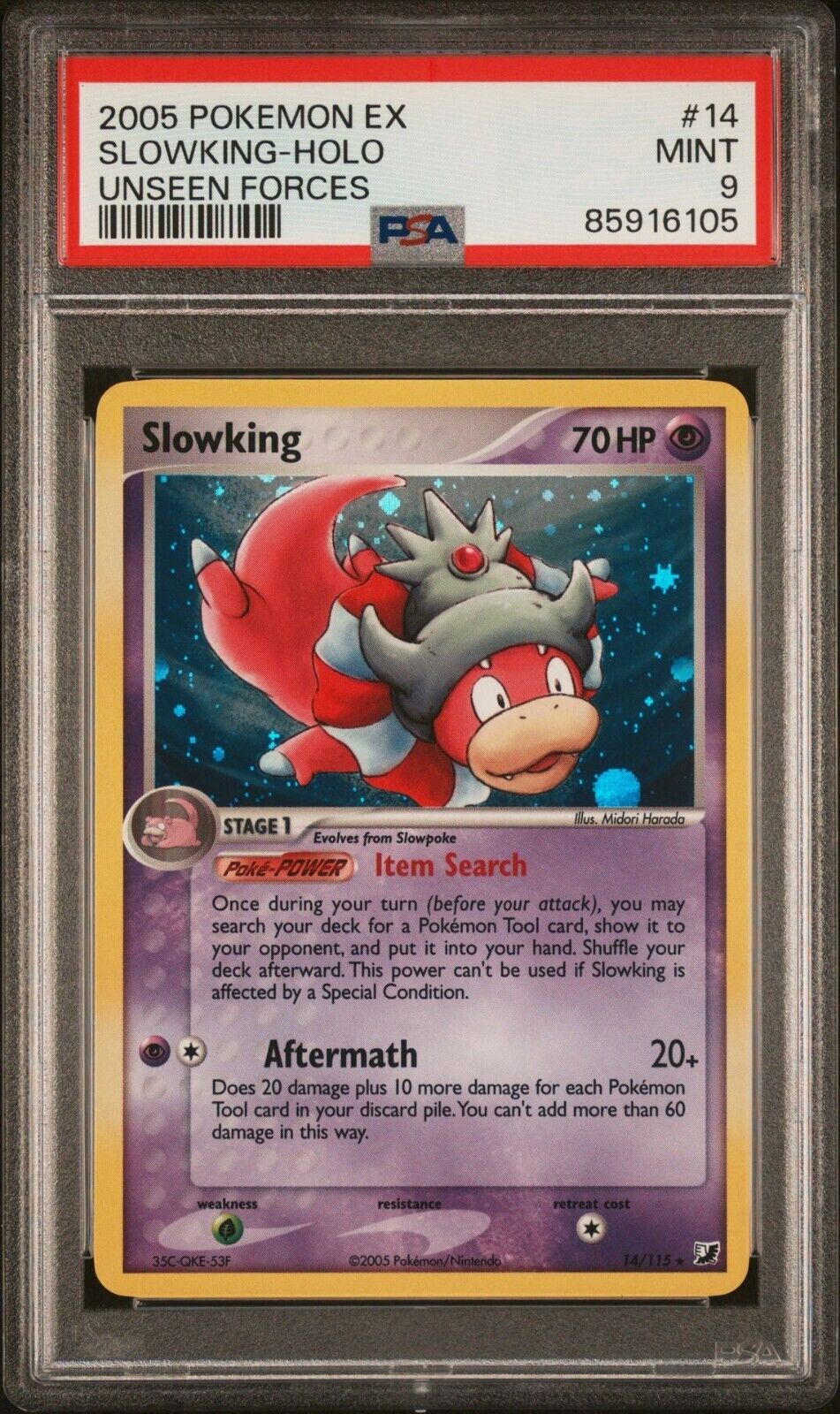 PSA 9 MINT Slowking Holo 14/115 Pokemon 2005 Unseen Forces EX Card 2001