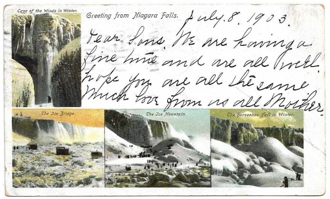1903 Greetings From Niagara Falls New York  Winter Ice Scenes Vintage Postcard