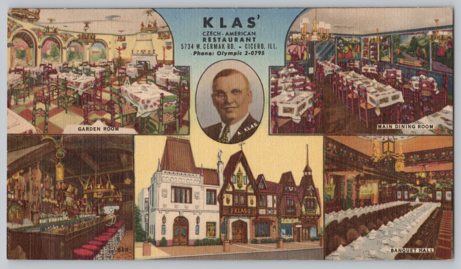 Cicero IL Illinois - Klas Czechoslovakian Restaurant - Linen  Postcard - c1930s