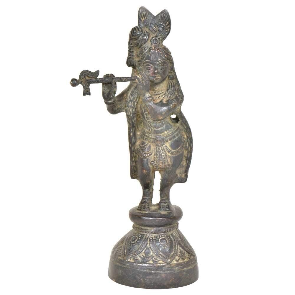 Handmade Brass Gopal Playing The Flute Rare Figurine Statue Antique Finish
