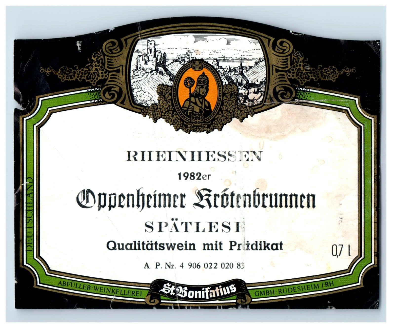 1960\'s-80\'s Oppenheimer Krotenbrunnen Spatlese German Wine Label S72E