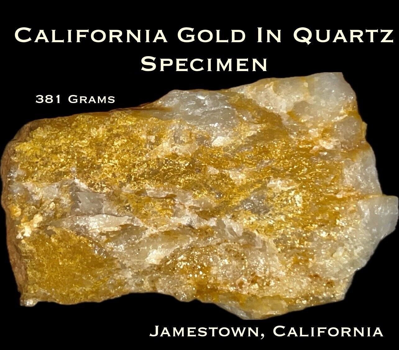 381g Natural Raw Crystalline Gold In Quartz Display Specimen. Very Rare- CA Gold