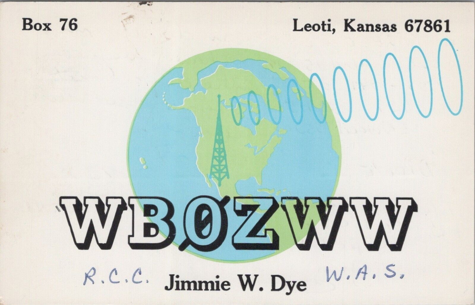 amateur ham radio QSL postcard WB0ZWW Jimmie W Dye 1979 Leoti Kansas