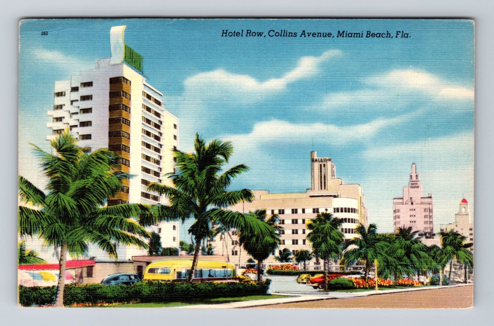 Miami Beach FL-Florida, Hotel Row, Collins Avenue, Antique Vintage Postcard