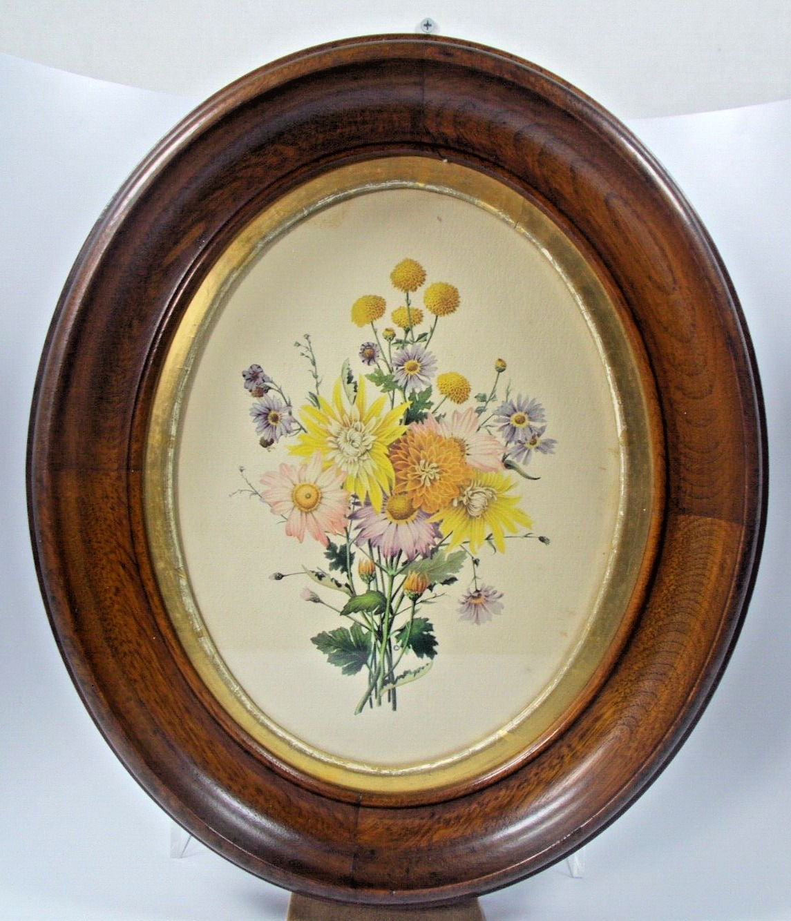 Antique Picture Frame Oval Deep Dish Victorian Floral Print  1800's