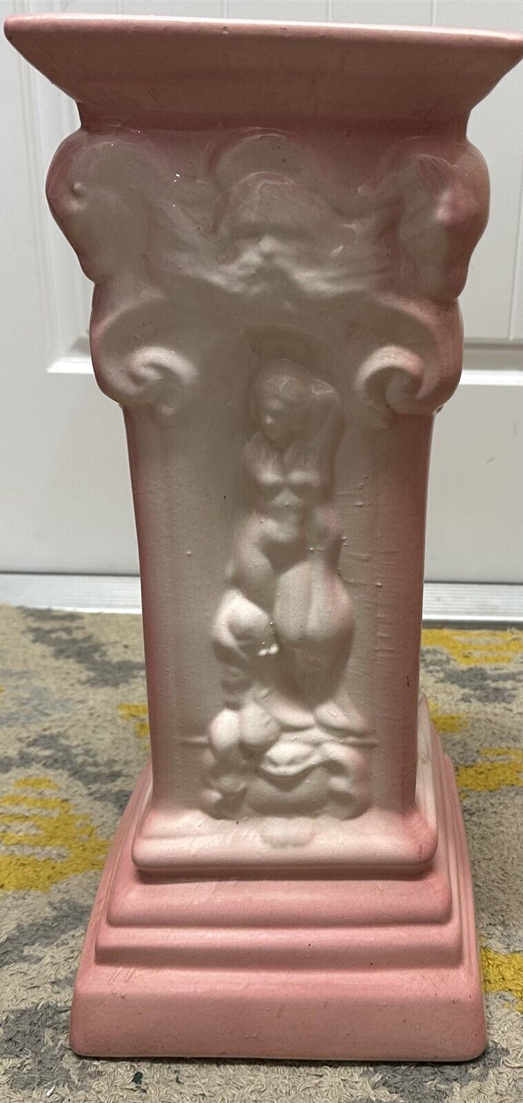 Vintage Ceramic Plant Stand Jardiniere Pedestal Pink White Goddess Art Nouveau
