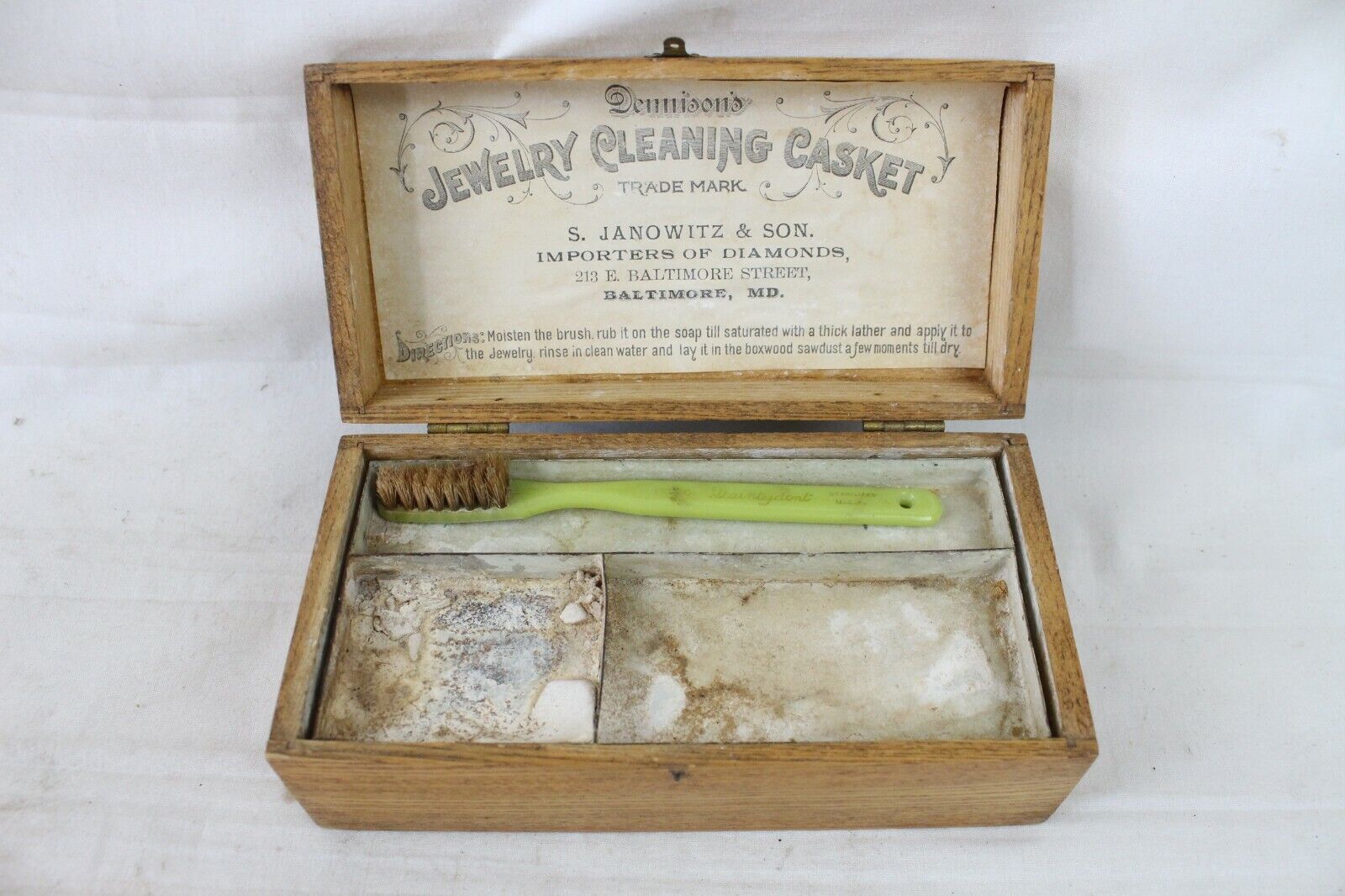 Vintage Antique Cleaning Casket Dennison\'s Jewelry Cleaning Casket Wooden Box