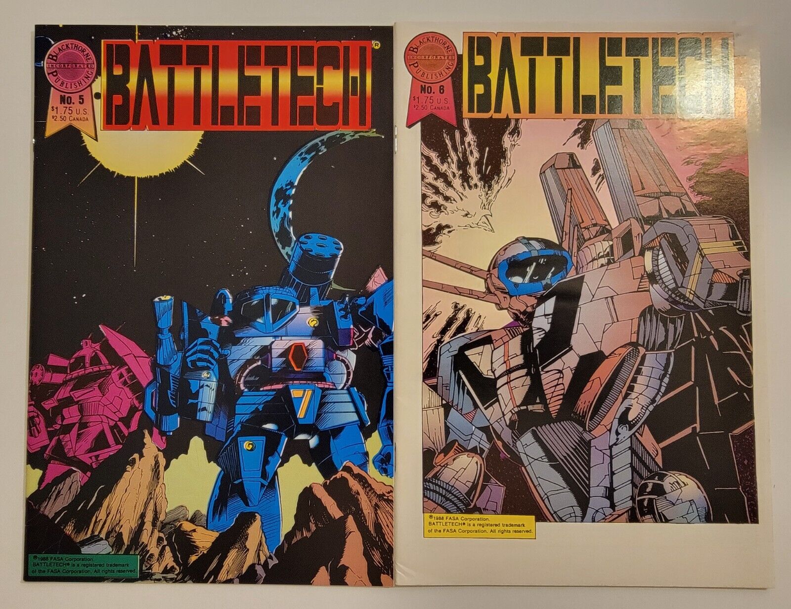 Battletech Comic Lot (2) #5 NM & 6 NM- 1988 Blackthorne High Grade 